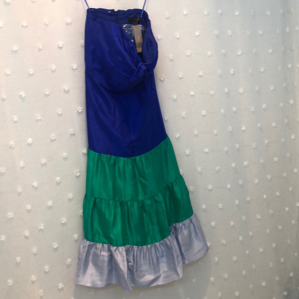 NWT J.CREW Silk Tiered Ruffle Colorblock Dress
